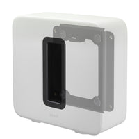 Premium, elegant, and unique Sonos Sub wall mount from Mountson Australia. Enjoy the highest quality material, fit & finish with flat-rate shipping Australia Wide. Right side view with white sonos subwoofer.